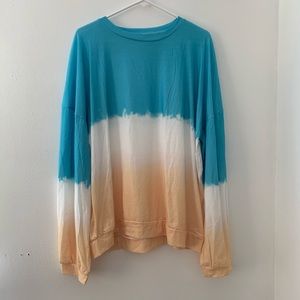 Cyan/White/Yellow horizontal tie dyed long sleeve